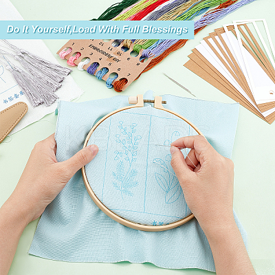 DIY Flower Pattern Paper Bookmark Embroidery Making Kits DIY-WH0304-311-1