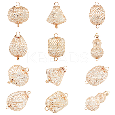 12Pcs 6 Styles Iron Bead Cage Connector Charms FIND-PH0009-39-1