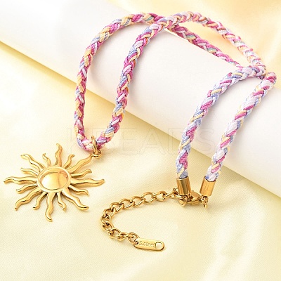 304 Stainless Steel Sun Pendant Braided Polyester Cord Necklaces for Women NJEW-F349-01G-1