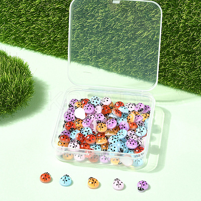 100Pcs 5 Colors Ladybug Luminous Resin Cabochon MRMJ-SP0001-11-1