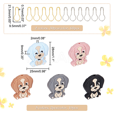 DIY Dog Silicone Beads Knitting Needle Protectors/Knitting Needle Stoppers with Stitch Markerss IFIN-NB0001-56-1