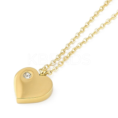 Ion Plating(IP) 304 Stainless Steel Crystal Rhinestone Heart Pendant Necklaces for Women NJEW-K276-16G-1