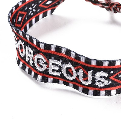 Word Gorgeous Polycotton(Polyester Cotton) Braided Bracelet with Tassel Charm BJEW-F429-03-1