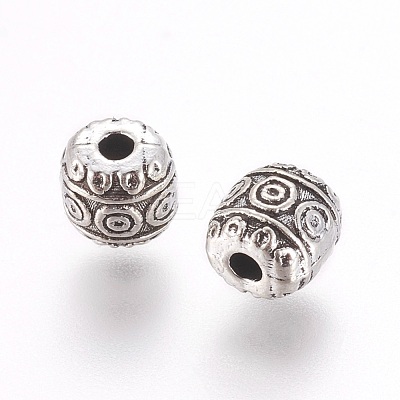 Tibetan Style Alloy Barrel Beads TIBEB-5178-AS-RS-1