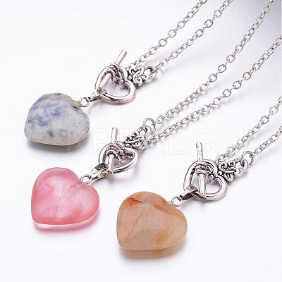 Natural & Synthetic Mixed Stone Pendant Necklaces NJEW-JN01649-1