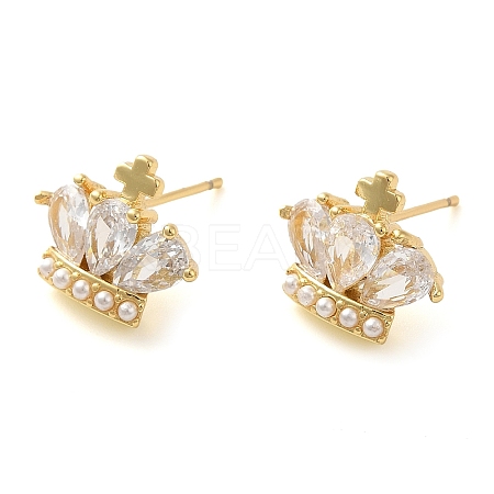 Rack Plating Brass Micro Pave Cubic Zirconia Stud Earring EJEW-C079-03G-1
