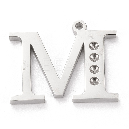 Tarnish Resistant 304 Stainless Steel Letter Pendant Rhinestone Settings STAS-J028-01M-1
