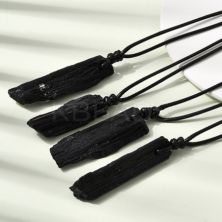 Raw Rough Natural Black Tourmaline Nuggets Pendant Adjustable Waxed Cord Necklaces for Women Men GG-CBA7610-12-1