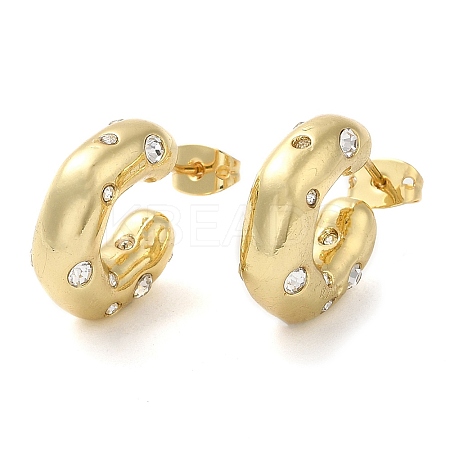Rack Plating Brass Round with Heart Stud Earrings with Cubic Zirconia EJEW-E290-03G-1