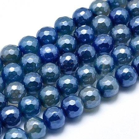 Electroplated Natural Agate Beads Strands G-O164-14-6mm-1