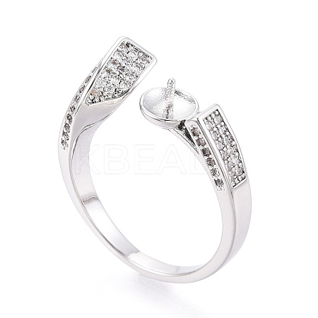 Brass Micro Pave Clear Cubic Zirconia Cuff Ring Settings KK-T076-53P-1
