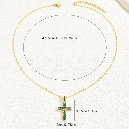 Brass Cubic Zirconia Cross Pendant Cable Chain Necklaces QJ6360-3-1