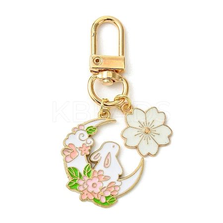Moon & Flower & Rabbit Alloy Enamel Pendant Decorations HJEW-JM02752-1