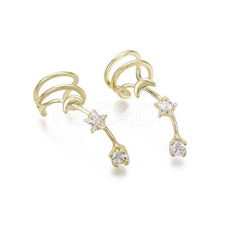 Brass Cubic Zirconia Cuff Earrings EJEW-R114-021-NF-1