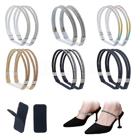 6 Sets 6 Styles Elastic Imitation Leather with Rhinestone Shoelace Bands FIND-FH0009-42-1