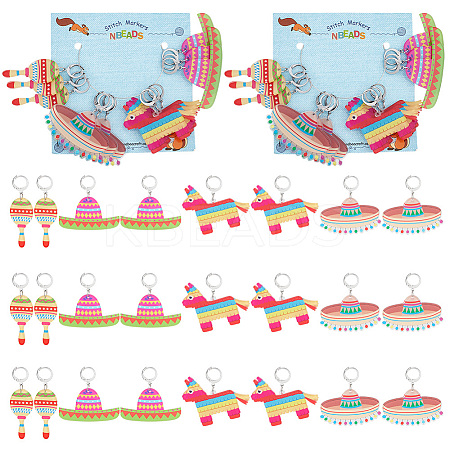Cinco de Mayo Opaque Printed Acrylic Pendant Locking Stitch Markers HJEW-AB00176-1