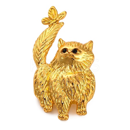 Alloy Jet Rhinestone Cat Brooch JEWB-Q045-02G-1