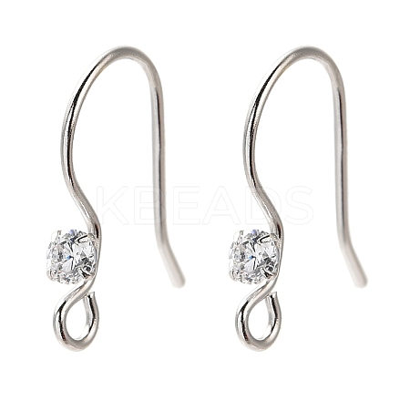 Anti-Tarnish Rhomdium Plated 925 Sterling Silver Micro Pave Single Cubic Zirconia Ear Wire STER-NH0001-66P-1