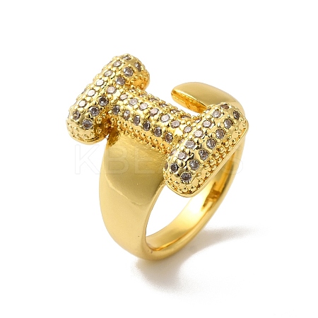 Letter Brass Micro Pave Clear Cubic Zirconia Open Cuff Ring for Women RJEW-N046-03I-G-1