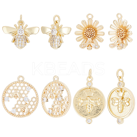 8Pcs 4 Style Rack Plating Brass Micro Pave Cubic Zirconia Pendants KK-BBC0004-19-1