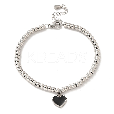 304 Stainless Steel Heart Charm Bracelet with Enamel BJEW-B057-08P-1