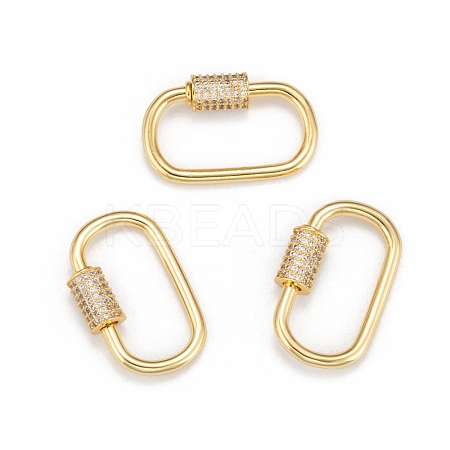 Brass Micro Pave Cubic Zirconia Screw Carabiner Lock Charms ZIRC-F105-03G-1
