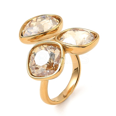 Teardrop & Square Glass Open Cuff Rings RJEW-G289-01G-07-1