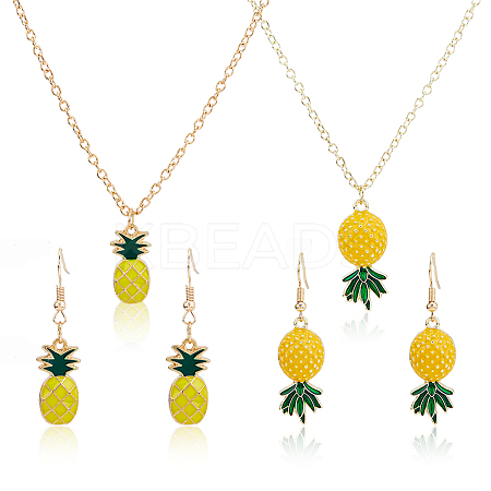 2 Sets 2 Style Alloy Pineapple Pendant Necklace & Dangle Earrings SJEW-FI0001-01-1