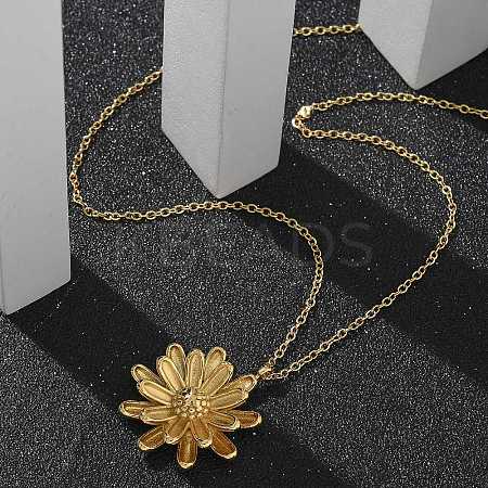 304 Stainless Steel Sunflower Pendant Cable Chain Necklaces for Women NJEW-R011-02G-1
