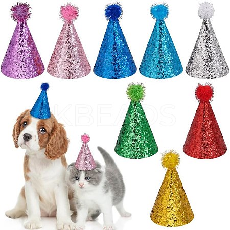 16Pcs 8 Colors  Polyester Pet Birthday Hat AJEW-GO0002-19-1