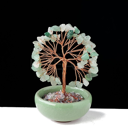Natural Green Aventurine Chips Tree of Life Decorations with Bowl Base PW-WG1DC7A-02-1