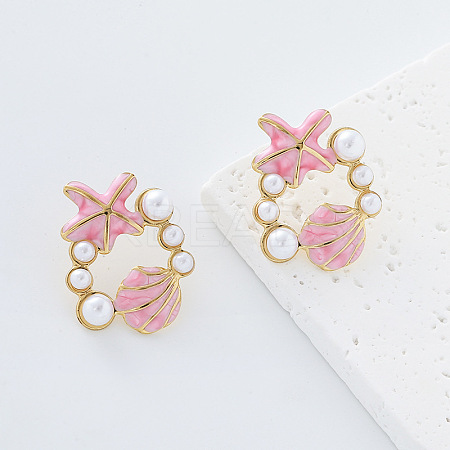 Ocean Theme 304 Stainless Steel Enamel Stud Earrings for Women MF2058-6-1
