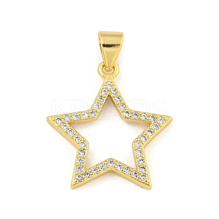 Star Rack Plating Brass Micro Pave Clear Cubic Zirconia Pendants KK-Z053-07G-1