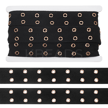 8 Yards Polyester Ribbon with 2-Row Golden Tone Alloy Eyelets SRIB-NB0001-18B-1