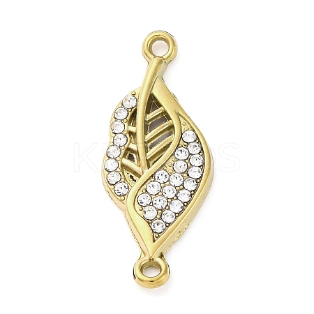 304 Stainless Steel Crystal Rhinestone Leaf Connector Charms LS-STAS-V003-06G-1