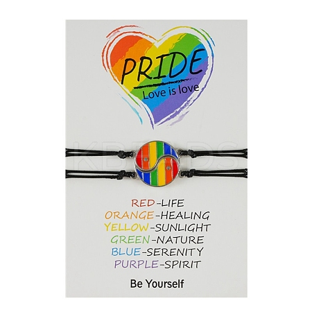 2Pcs 2 Style Rainbow Pride Flag Alloy Enamel Yin-yang Link Bracelets Set PW-WG60127-02-1