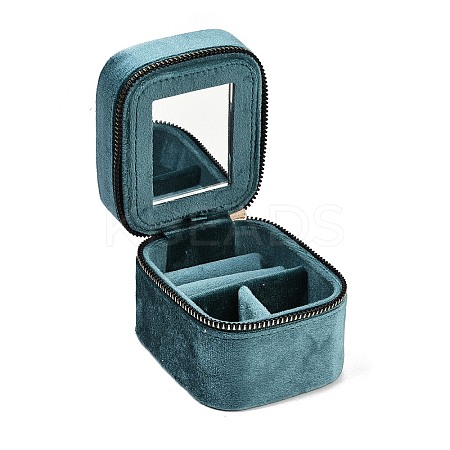 Mini Rectangle Velvet Jewelry Storage Zipper Boxes with Mirror Inside CON-Z009-04A-1