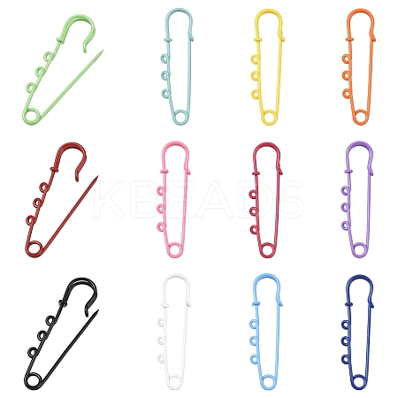 12Pcs 12 Colors Spray Painted Iron Brooch Findings IFIN-YW0004-05-1