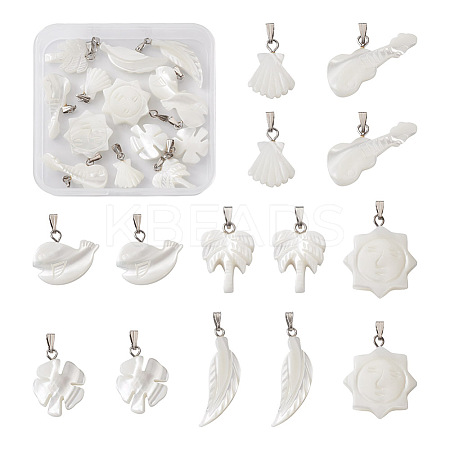 Craftdady 14Pcs 7 Styles Natural Freshwater Shell Pendants SHEL-CD0001-05-1