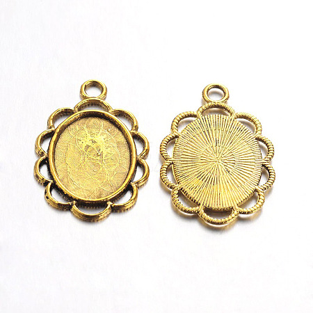 Tibetan Style Alloy Pendant Cabochon Settings TIBEP-0584-G-LF-1