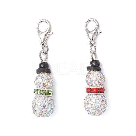 2Pcs Snowman Pave Disco Ball Beads & Brass Rhinestone Pendant Decorations HJEW-JM04452-1