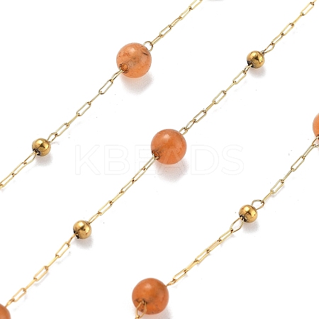 Natural Red Aventurine & 304 Stainless Steel Beads Link Chains CHS-K021-08A-05-1
