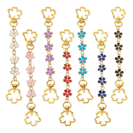 7Pcs 7 Colors Alloy Enamel Flower Link Bag Extension Chains HJEW-TAC0104-1