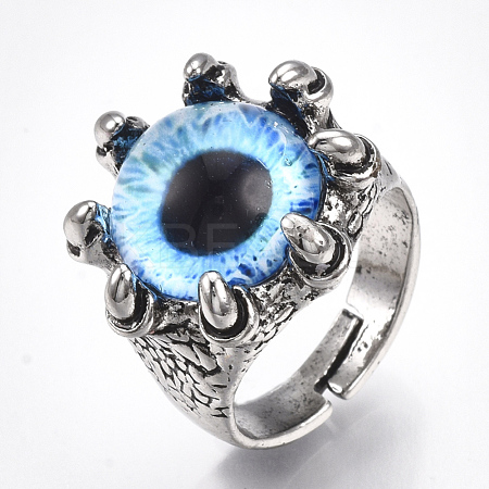 Adjustable Alloy Glass Finger Rings RJEW-T006-03B-1