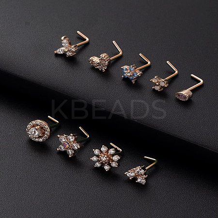 316L Surgical Stainless Steel Clear Cubic Zirconia L-Shaped Nose Rings WG135CD-03-1