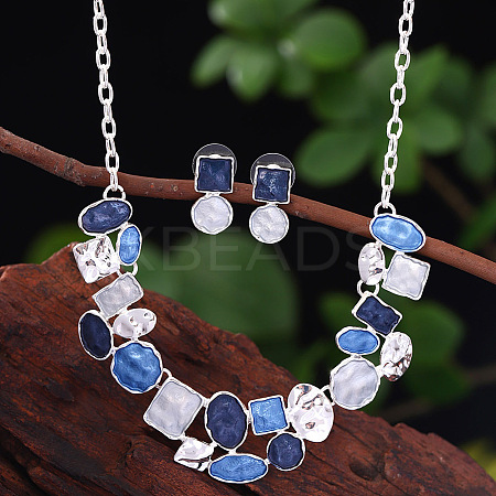 Flat Round & Oval & Square Zinc Alloy Enamel Pendant Necklaces & Stud Earrings Sets WG42338-12-1