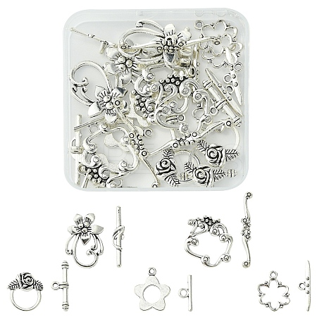 20Pcs 5 Styles Flower Tibetan Style Alloy Toggle Clasps FIND-YW0005-24-1