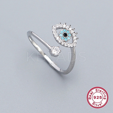 Cubic Zirconia Horse Eye Open Cuff Rings for Women RJEW-F148-01P-1