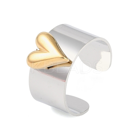 304 Stainless Steel Heart Open Cuff Rings RJEW-C095-04P-1