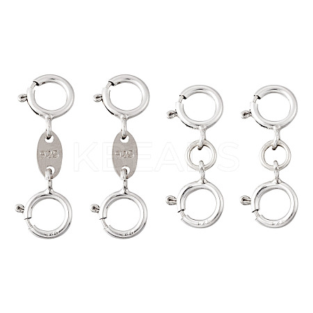 Anti-Tarnish 4Pcs 2 Style 925 Sterling Silver Spring Ring Clasps Sets STER-TA0001-05-1